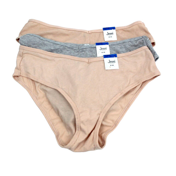 Lot Bundle of 3 Hipster Underwear Panties Jenni Womens XL Ribbed Gray Beige NEW - Picture 1 of 4
